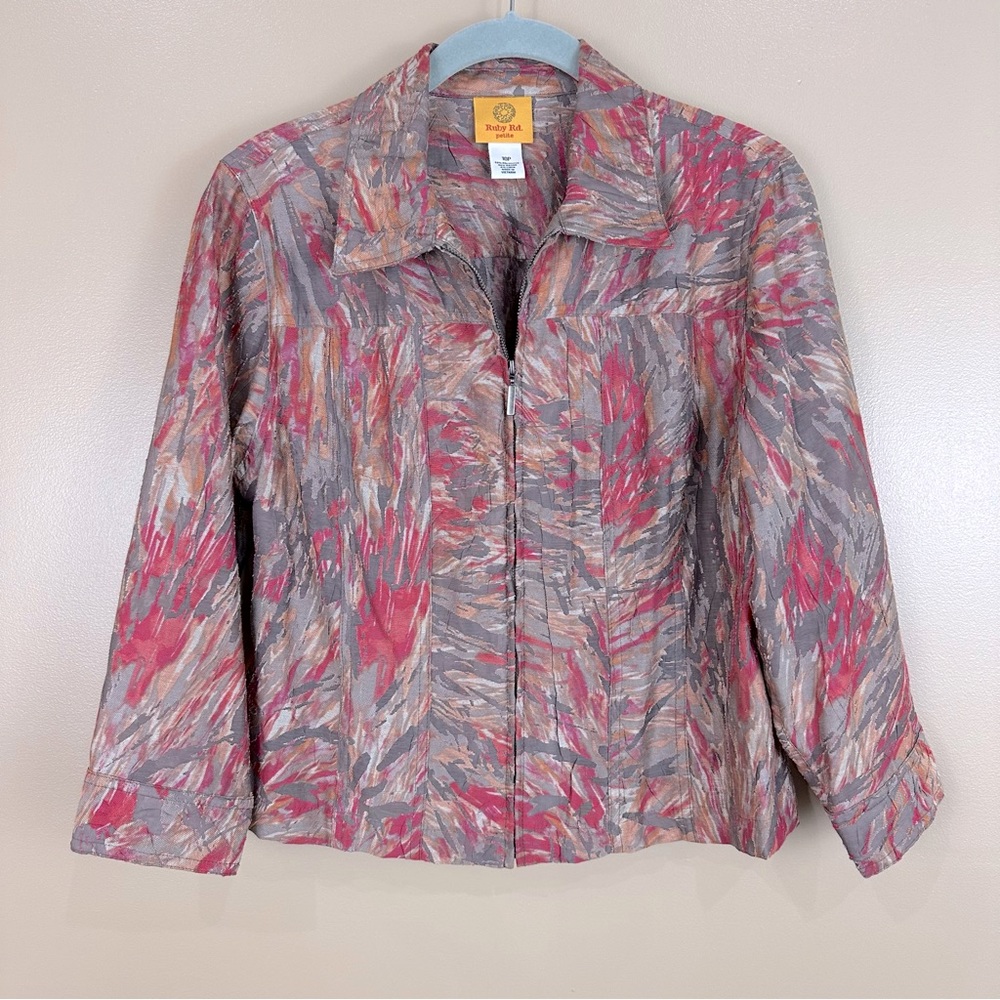 Ruby Rd Semi Sheer Full Zip Lightweight Jacket 10P Modest Mature Petite Office